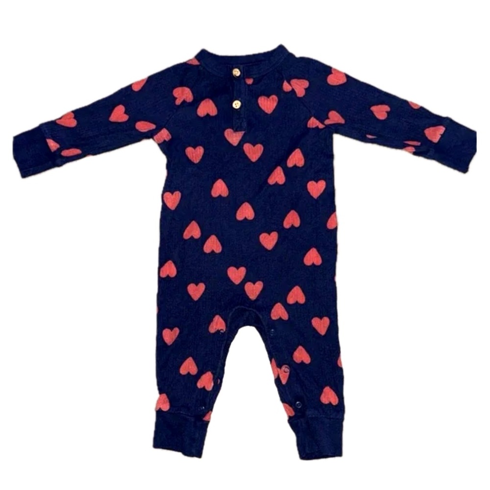 Navy Blue and Red Heart Kids One Piece Pajamas